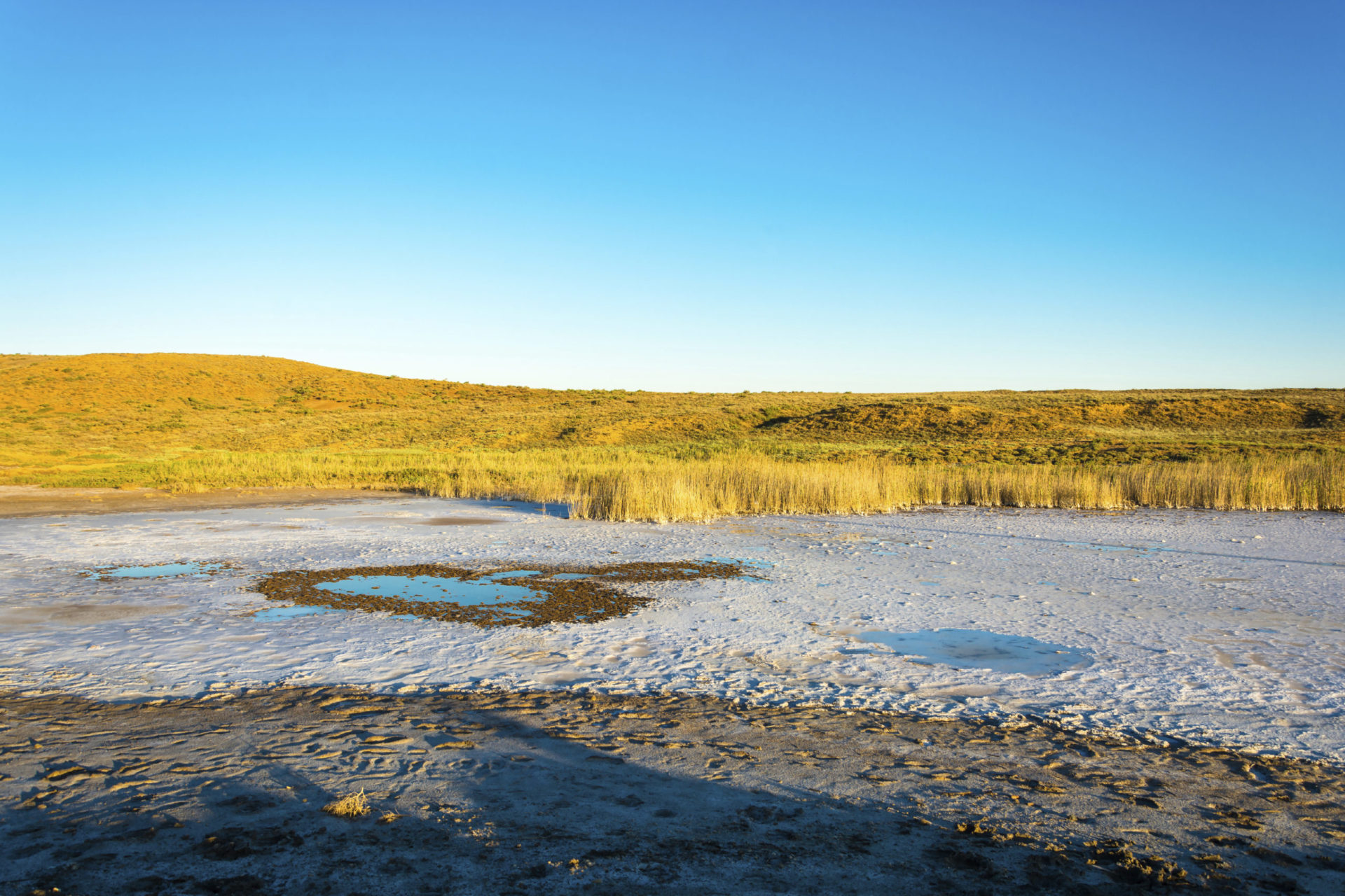 The salty shore of the lake Baskunchak.